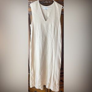 COS DRAPED V-NECK SLEEVELESS MAXI DRESS Sz 8 Khaki Lined